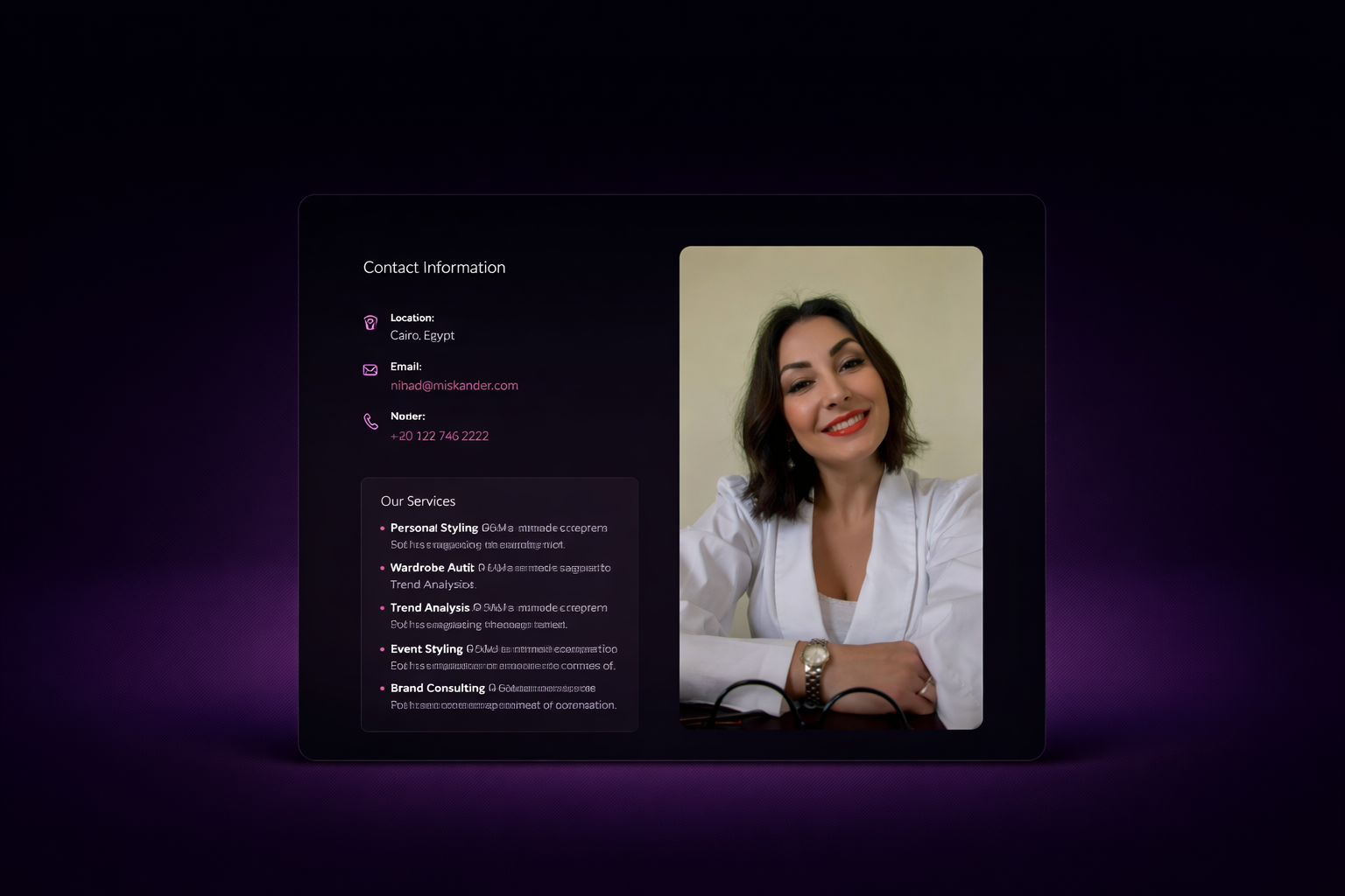 NinaIskander.com Rebuild: Solo UI/UX + WordPress Launch - Content Image Top